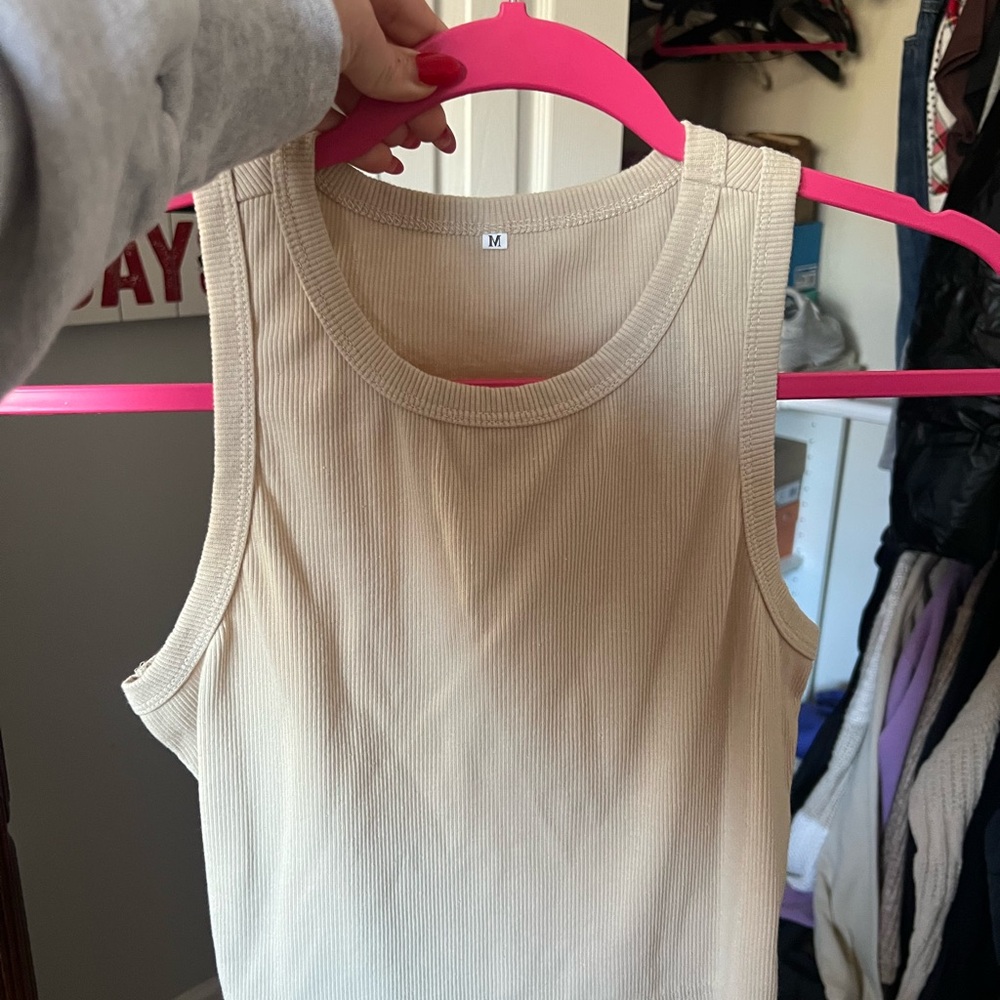 Ribbed Beige Tank Top - Size M